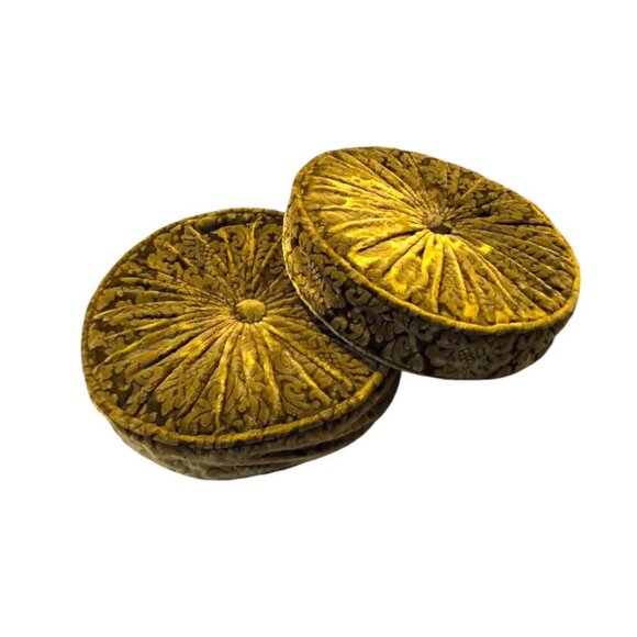 Set of Vintage Round Gathered Crush Velvet floral Cushions Chic Filled Luxury! - Picture 9 of 16